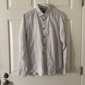 Ted Baker Woven Long Sleeve Button-Up Shirt Gray Palm Leaf Men’s Size M